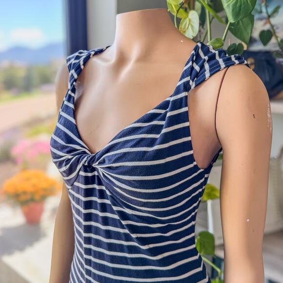 Banana Republic Navy & White Striped Twist Strap Sweetheart Tank Blouse, Medium - Picture 6 of 10